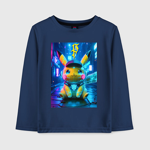 Детский лонгслив Funny neon Pikachu под энергетическим барьером - a / Тёмно-синий – фото 1