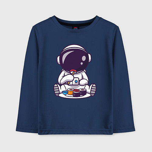 Детский лонгслив Астронавт ест суши / Тёмно-синий – фото 1