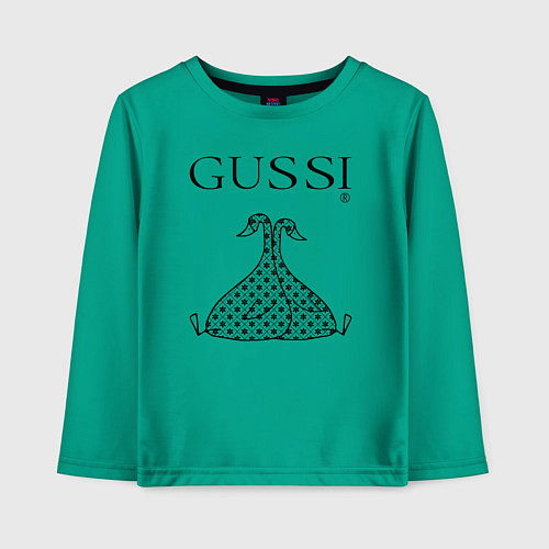 Детский лонгслив Гусси черный - два гуся / Зеленый – фото 1