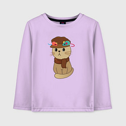 Лонгслив хлопковый детский Милый котик в кепке и с шарфиком - художник, цвет: лаванда