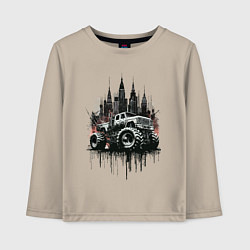 Детский лонгслив Грузовик на фоне города