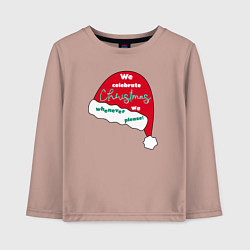 Лонгслив хлопковый детский Шапка Санта Клауса - мы празднуем Рождество когда, цвет: пыльно-розовый