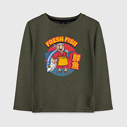 Лонгслив хлопковый детский Fresh fish, цвет: меланж-хаки
