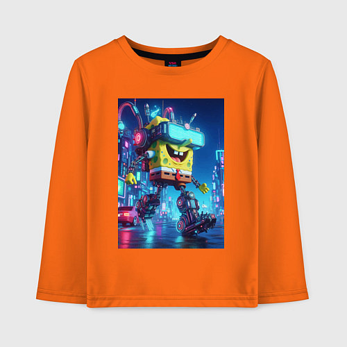 Детский лонгслив Cyber Sponge Bob - neon glow fantasy / Оранжевый – фото 1