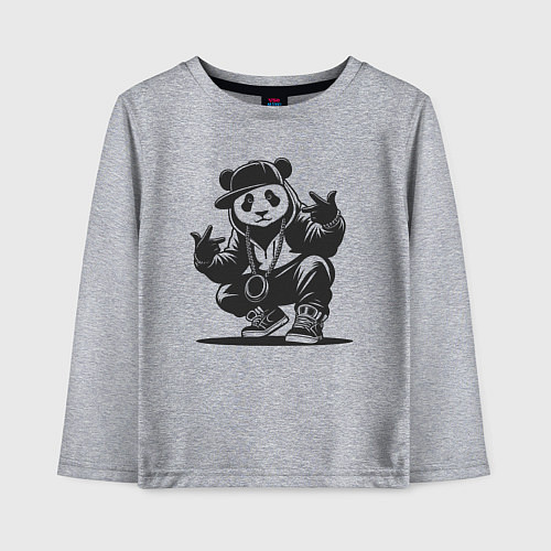 Детский лонгслив Панда хип-хоп / Меланж – фото 1
