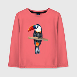 Лонгслив хлопковый детский Тукан на толстой ветке, цвет: коралловый