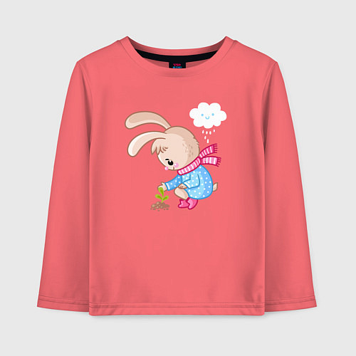 Детский лонгслив Зайка посадил цветок / Коралловый – фото 1