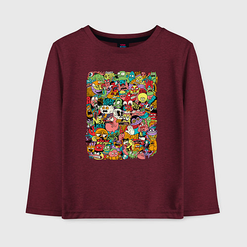 Детский лонгслив Монстры и животные дудл / Меланж-бордовый – фото 1