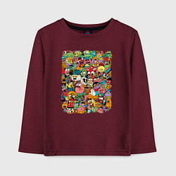 Лонгслив хлопковый детский Монстры и животные дудл, цвет: меланж-бордовый