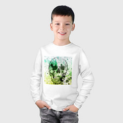 Лонгслив хлопковый детский Череп черный краски, цвет: белый — фото 2