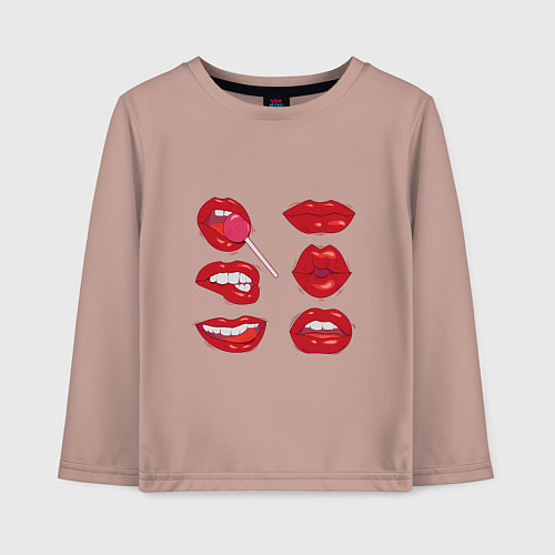 Детский лонгслив Коллекция красивых губ / Пыльно-розовый – фото 1