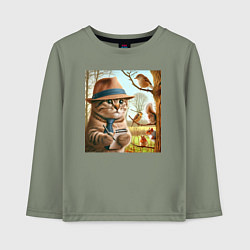 Лонгслив хлопковый детский Кот журналист - нейроарт, цвет: авокадо
