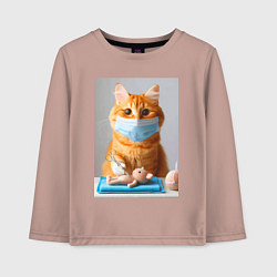 Лонгслив хлопковый детский Рыжий кот хирург - нейроарт, цвет: пыльно-розовый