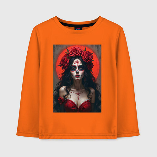 Детский лонгслив Девушка с макияжем на день мертвых / Оранжевый – фото 1