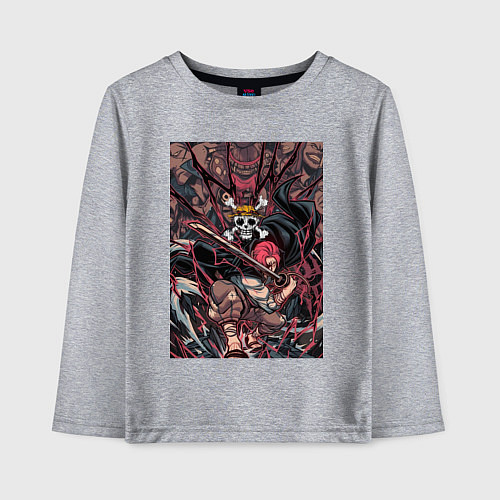 Детский лонгслив Ван-Пис Шанкс команда / Меланж – фото 1