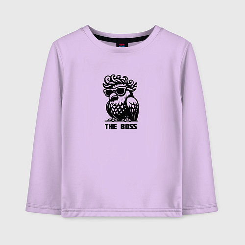 Детский лонгслив Крутой голубь в очках и надпись - The Boss / Лаванда – фото 1