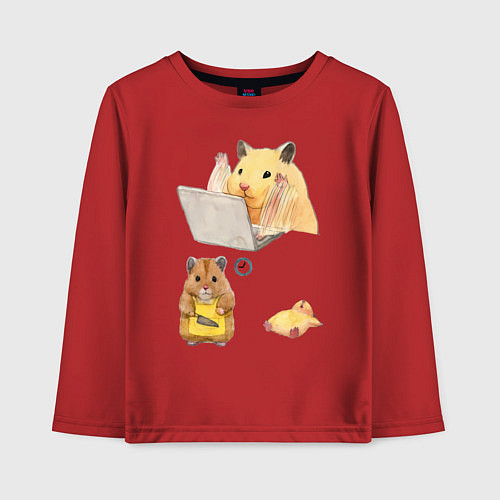 Детский лонгслив Хомяки за работой - распорядок дня мем / Красный – фото 1