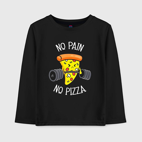 Детский лонгслив No pain - no pizza / Черный – фото 1