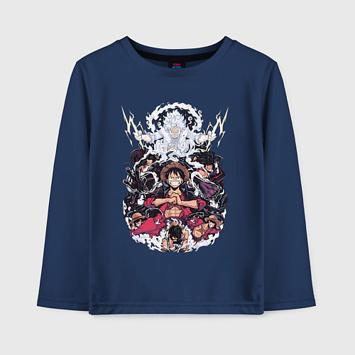 Детский лонгслив Ван-Пис Луффи Монки коллаж / Тёмно-синий – фото 1