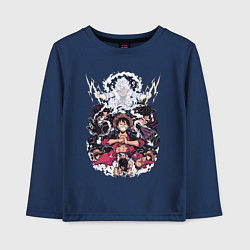 Лонгслив хлопковый детский Ван-Пис Луффи Монки коллаж, цвет: тёмно-синий