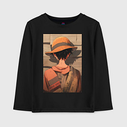 Лонгслив хлопковый детский Ван-Пис Луффи стенгазета, цвет: черный