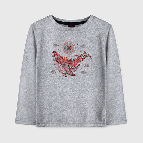 Детский лонгслив Кит и солнце в стиле мезенской росписи / Меланж – фото 1