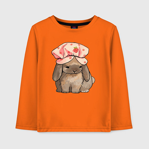 Детский лонгслив Кролик в шапке / Оранжевый – фото 1