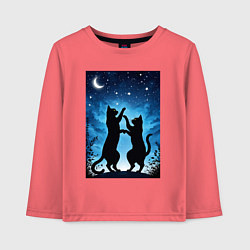 Лонгслив хлопковый детский Танцующие коты под звёздным небом, цвет: коралловый