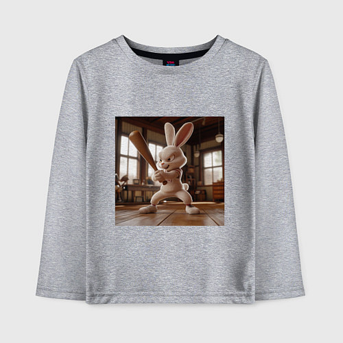 Детский лонгслив Заяц и бейсбол / Меланж – фото 1