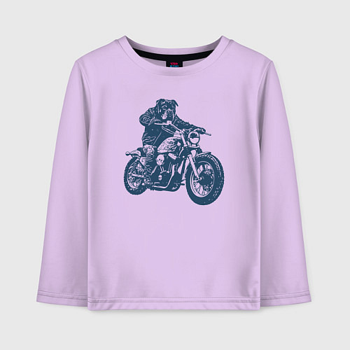 Детский лонгслив Ротвейлер байкер на мотоцикле чоппере / Лаванда – фото 1