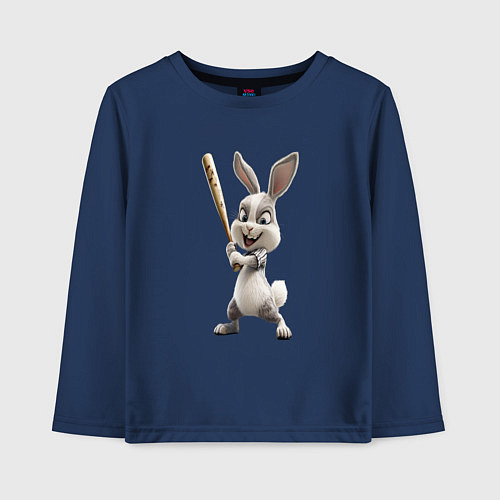 Детский лонгслив Заяц спортивный / Тёмно-синий – фото 1