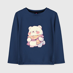 Лонгслив хлопковый детский Милый кавайный белый мишка, цвет: тёмно-синий
