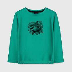 Лонгслив хлопковый детский Акула с коварной улыбкой, цвет: зеленый