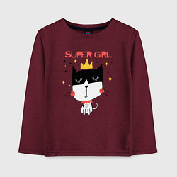 Лонгслив хлопковый детский Супер девочка королева, цвет: меланж-бордовый