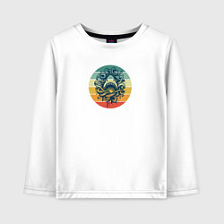 Лонгслив хлопковый детский Акула в волнах на фоне полосок, цвет: белый