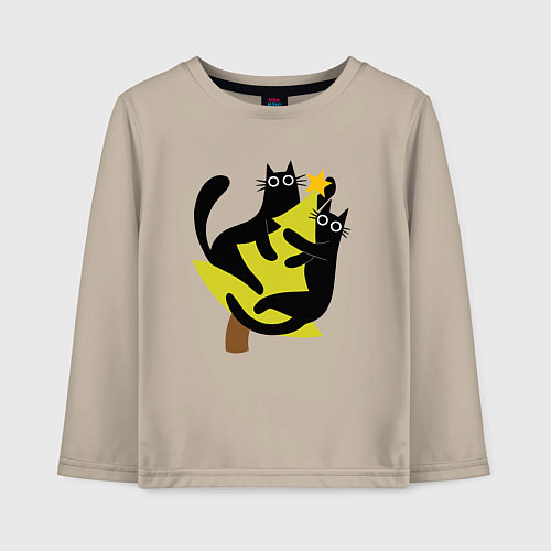 Детский лонгслив Черные коты на елке / Миндальный – фото 1
