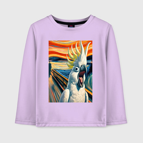 Детский лонгслив Попугай какаду кричит на картине Эдварда Мунка - м / Лаванда – фото 1