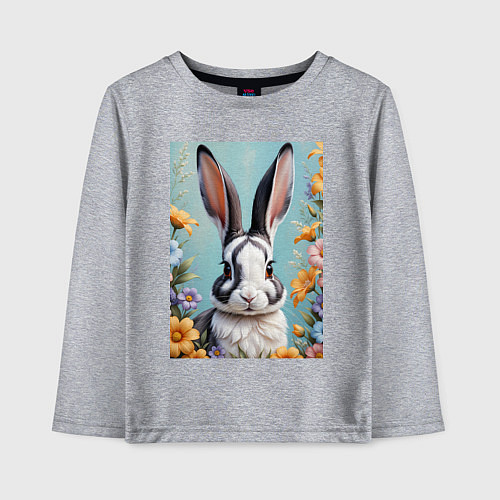 Детский лонгслив Кролик в цветах / Меланж – фото 1