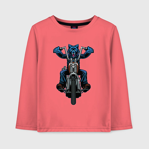 Детский лонгслив Волк байкер / Коралловый – фото 1