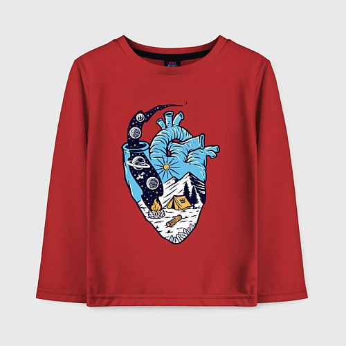Детский лонгслив Космический кемпинг в сердце / Красный – фото 1