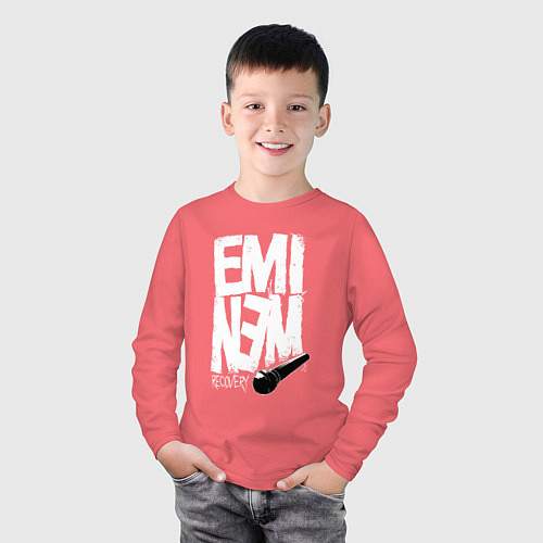 Детский лонгслив Eminem - microphone / Коралловый – фото 3