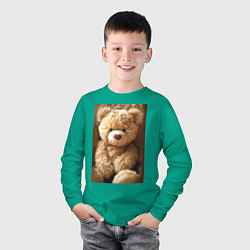 Лонгслив хлопковый детский Игрушечный большой медвежонок, цвет: зеленый — фото 2
