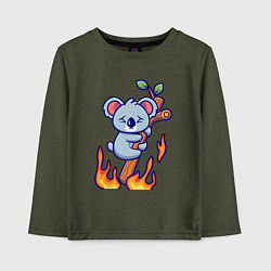 Лонгслив хлопковый детский Пожар у коалы, цвет: меланж-хаки