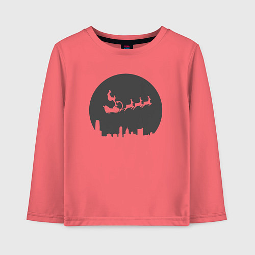 Детский лонгслив Санта над городом / Коралловый – фото 1
