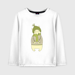 Лонгслив хлопковый детский Медведь в свитере, цвет: белый