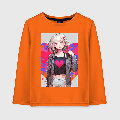 Детский лонгслив Аниме девочка сердце / Оранжевый – фото 1