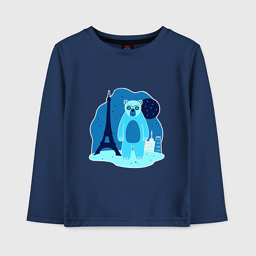 Детский лонгслив Медведь в Париже / Тёмно-синий – фото 1