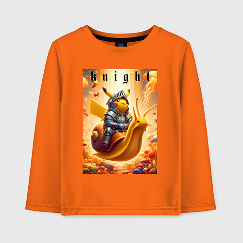 Детский лонгслив Pikachu knight on a snail - ai art fantasy / Оранжевый – фото 1
