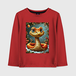 Лонгслив хлопковый детский Новогодняя золотая змейка, цвет: красный