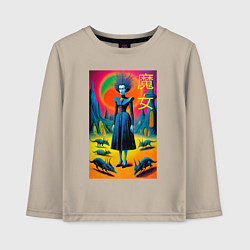 Лонгслив хлопковый детский Портрет ведьмы со зверушками - готика, цвет: миндальный